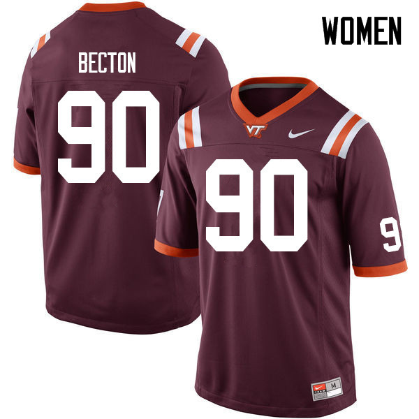 Women #90 Jaevon Becton Virginia Tech Hokies College Football Jerseys Sale-Maroon